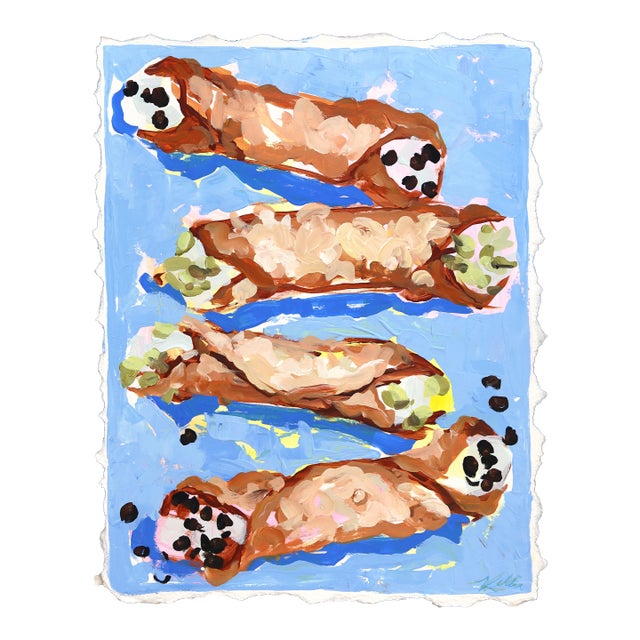 Cannolis - Colorful Italian Dessert Textural Food Painting on Paper Original Artwork by Kellie Newsome For Sale