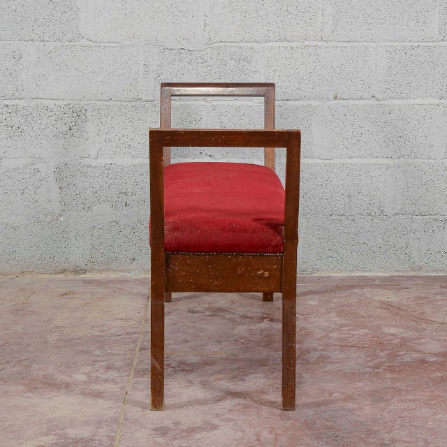 Small Wooden Bench Upholstered in Red Art Deco Velvet, 1940s For Sale - Image 18 of 18