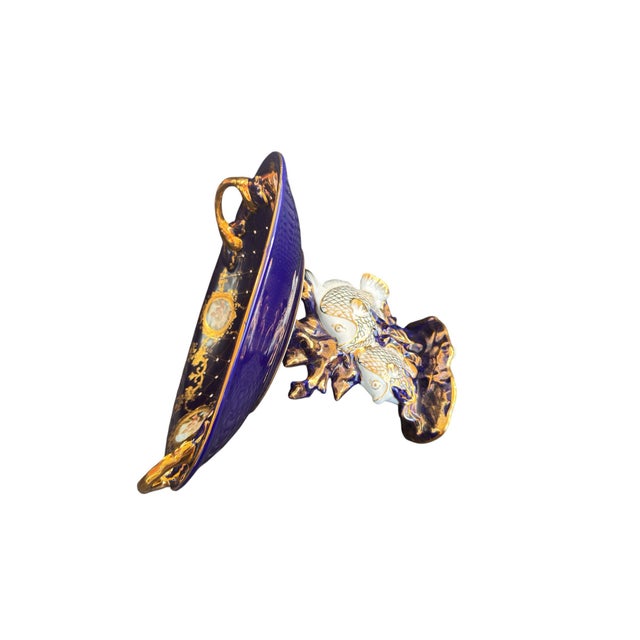 Limoges France Cobalt Blue Gold Fish Pedestal Compote Sèvres-Style Centerpiece Bowl For Sale - Image 12 of 12