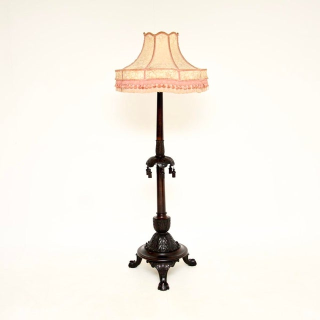 Antique Victorian Floor Lamp in Carved Mahogany, 1890 For Sale - Image 11 of 11