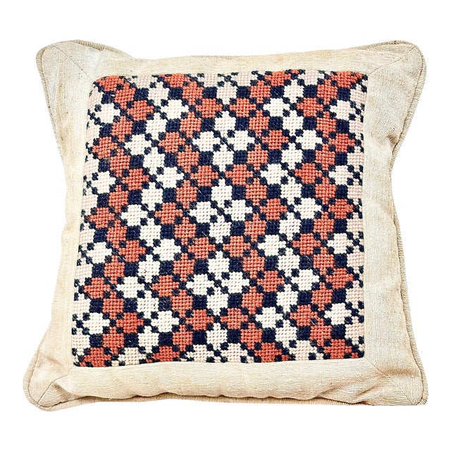 Vintage Handmade Boho Chic Needlepoint Pillow For Sale