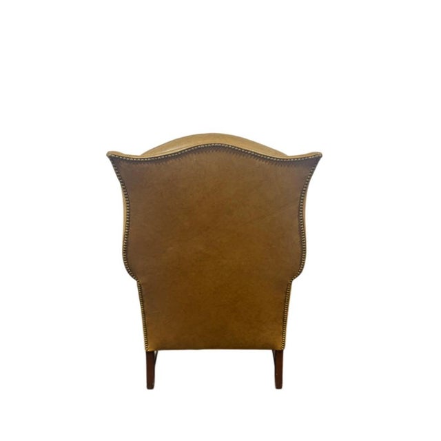 Hancock & Moore Late 20th Century Pair Hancock & Moore Tufted Leather Wingback Chairs Camel For Sale - Image 4 of 9