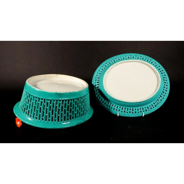 Ceramic Chinese Export Porcelain Rare Turquoise Fruit Baskets & Stands- a Pair For Sale - Image 7 of 8