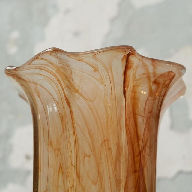 Orange Mid-Century Wavy Orange Art Glass Vase, 1970s For Sale - Image 8 of 9