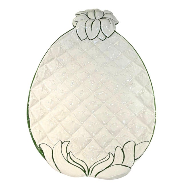Late 20th Century Vintage Zanolli Italy Ceramic Pineapple Serving Platter White Green 20" For Sale - Image 5 of 8
