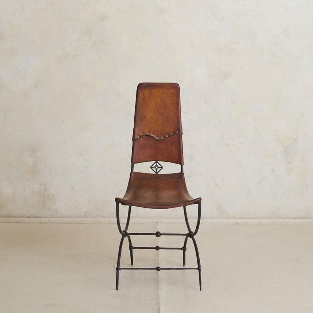 Rare French Iron Leather Accent Chair Attributed to Sido & François Thévenin, 1970s For Sale In Chicago - Image 6 of 11