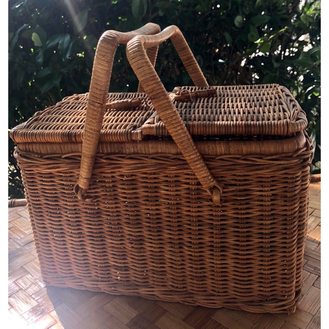 Mid 20th Century Vintage Natural Wicker Rattan Picnic Basket Chairish