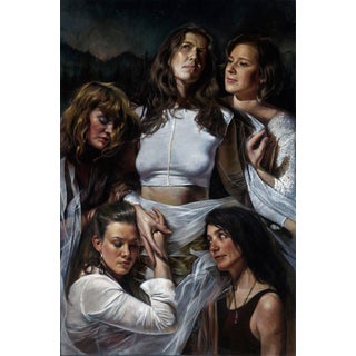 Babel by Daire Lynch | Oil On Canvas Portrait of five women in dramatic poses and expressions. For Sale