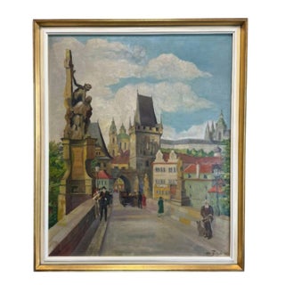 Von Bleyle, Charles Bridge, 1940, Oil on Wood, Framed For Sale
