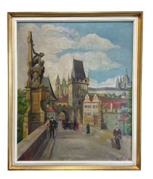 Von Bleyle, Charles Bridge, 1940, Oil on Wood, Framed