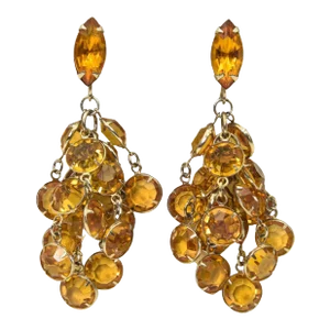 Costume Citrine Rhinestones Tassel Dangle Clip-on Earrings - 2 Pieces