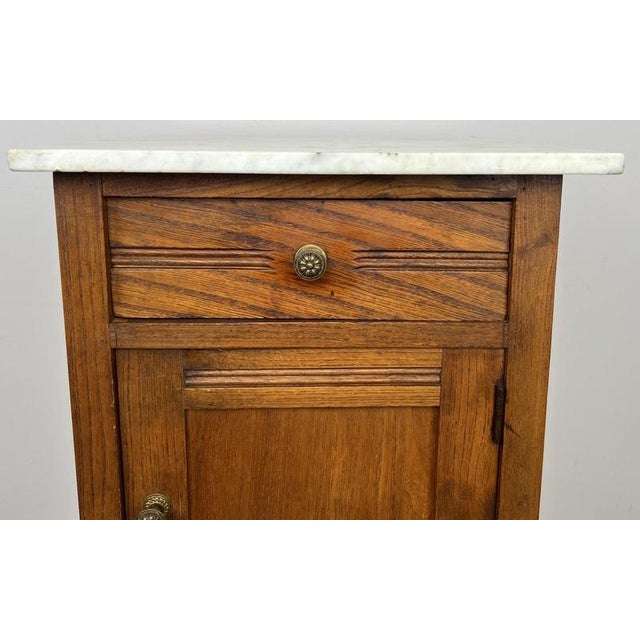 Antique French Oak Bedside Table with Marble Top For Sale - Image 5 of 12