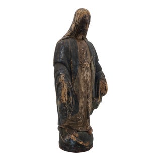 Rare Antique 18th Century Spanish Colonial Hand-Carved Virgin Mary Statue Polychrome Wood For Sale