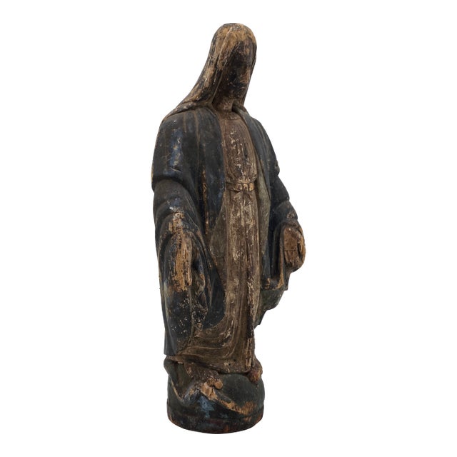 Rare Antique 18th Century Spanish Colonial Hand-Carved Virgin Mary Statue Polychrome Wood For Sale