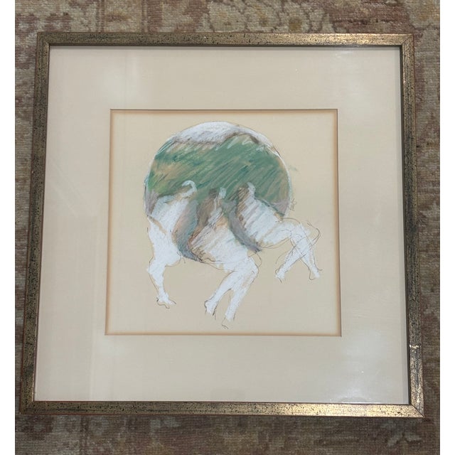 Wood Vintage Signed Modernist Abstract Figurative Pastel Drawing, Framed For Sale - Image 7 of 14