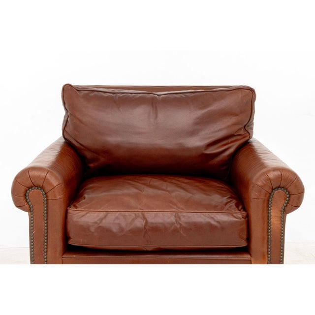 Ralph Lauren Leather Club Armchair & Ottoman For Sale In New York - Image 6 of 12