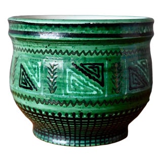 Green Glazed Earthenware Cachepot, 1940s For Sale
