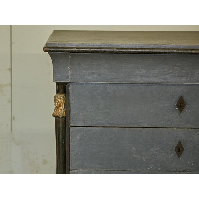 Wood French Empire 19th Century Painted Wood Four-Drawer Commode with Gilt Busts For Sale - Image 7 of 12