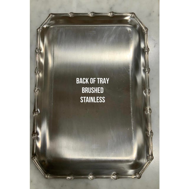 Silver Vintage Farberware Stainless Steel Bamboo‑Trim Serving Tray — Chinoiserie • Palm Beach Regency • Hollywood Regency or Vintage Barware For Sale - Image 8 of 9