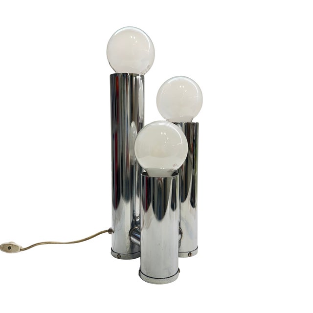 Mid-Century Modern Vintage Space Age Three-Light Chrome Tubular Table Lamp For Sale - Image 3 of 6