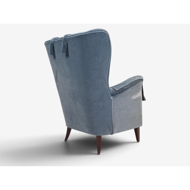 Danish Cabinetmaker, Lounge Chairs, Blue Velvet, Stained Wood, Denmark, 1950s For Sale In New York - Image 6 of 11