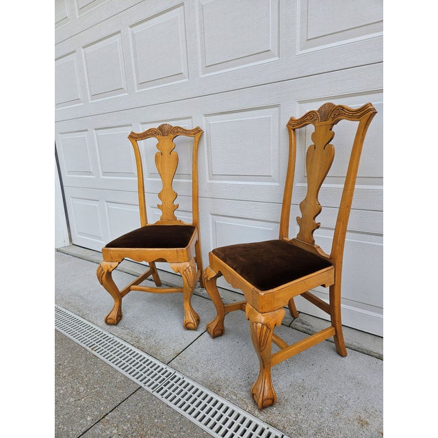 American Queen Anne Style Dining Chairs Ball and Claw Feet -Pair For Sale - Image 3 of 14