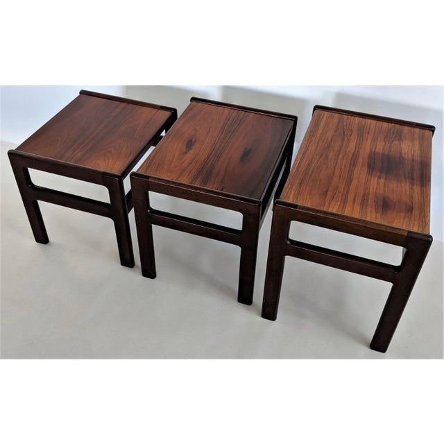 1980s Danish Modern Rosewood Nesting Tables by Dyrlund - Set of 3 For Sale In Miami - Image 6 of 10