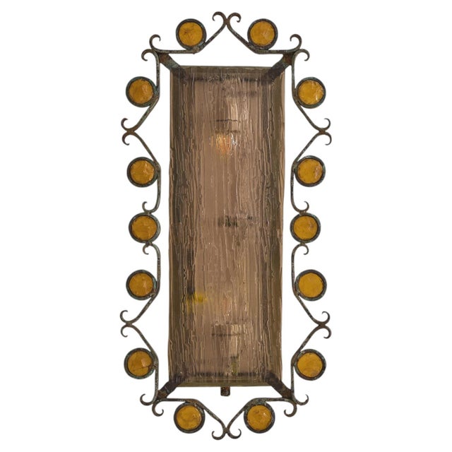 Italian Hand-Forged Wrought Iron Sconce Attributed to Longobard No. 01, 1970s For Sale