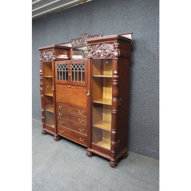 Attributed r.j. Horner Mahogany Breakfront Bookcase Secretary With Winged Griffin Carvings For Sale - Image 4 of 18