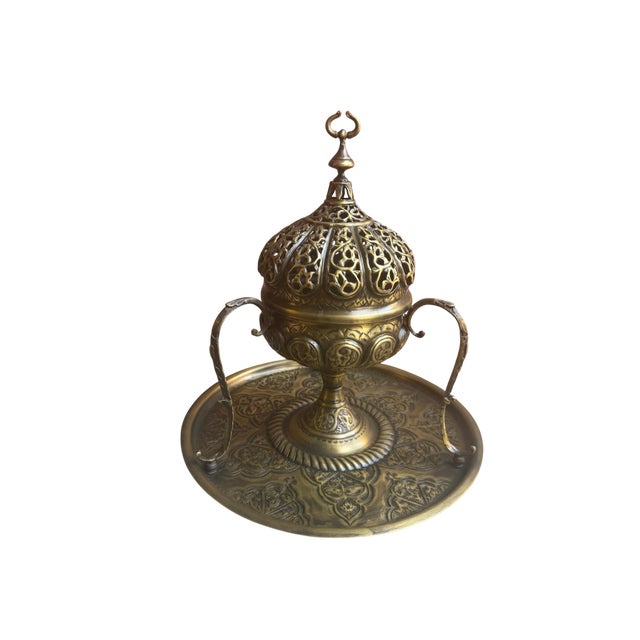 Hand-Chased Brass Incense Burner For Sale - Image 4 of 12