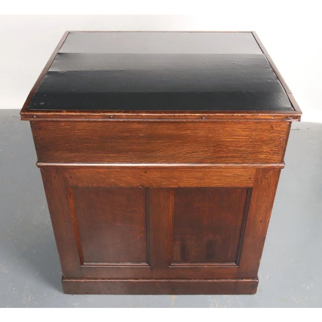 Early 1900s Black Leather Top Oak Slanted Writing Desk For Sale - Image 14 of 16