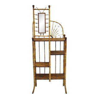 Antique English Victorian Stick and Ball Burnt Bamboo Curio Etagere Shelf Mirror For Sale
