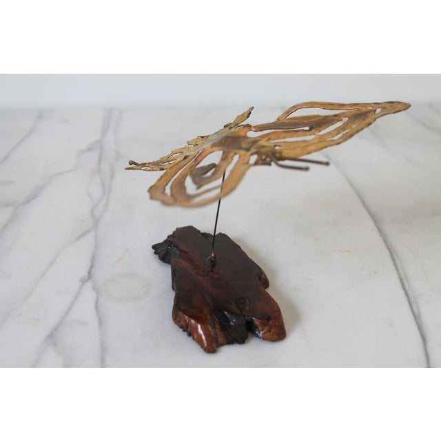 Brass MId-Century Brutalist Brass Butterfly on Wood Stand For Sale - Image 8 of 9