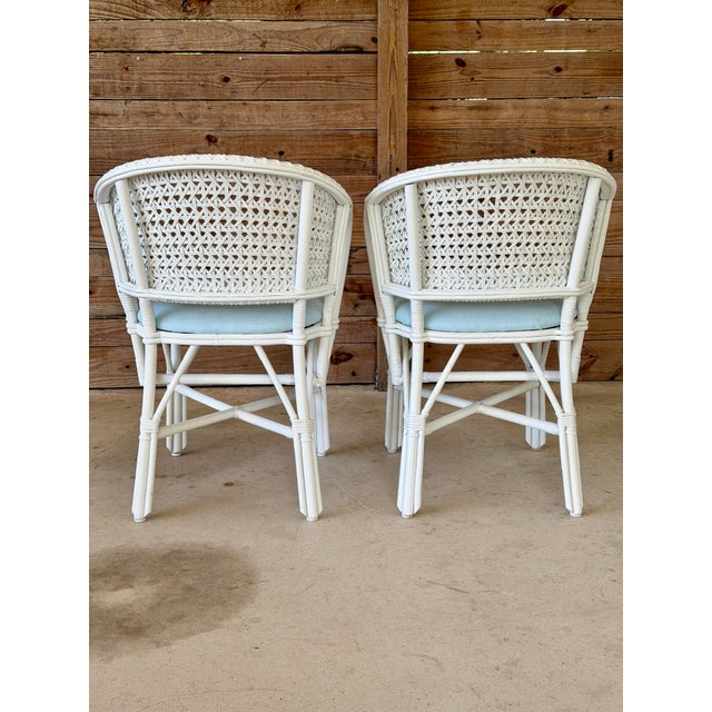 Pair of Vintage Coastal Whitecraft Rattan Side Chairs For Sale - Image 4 of 12