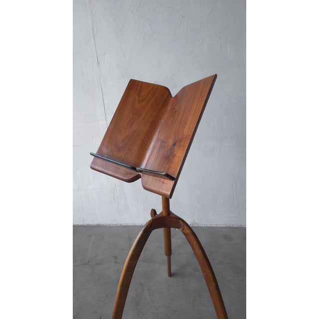 Mid-Century Modern Sculpted Walnut Studio Craft Music Stand, Signed For Sale - Image 3 of 14