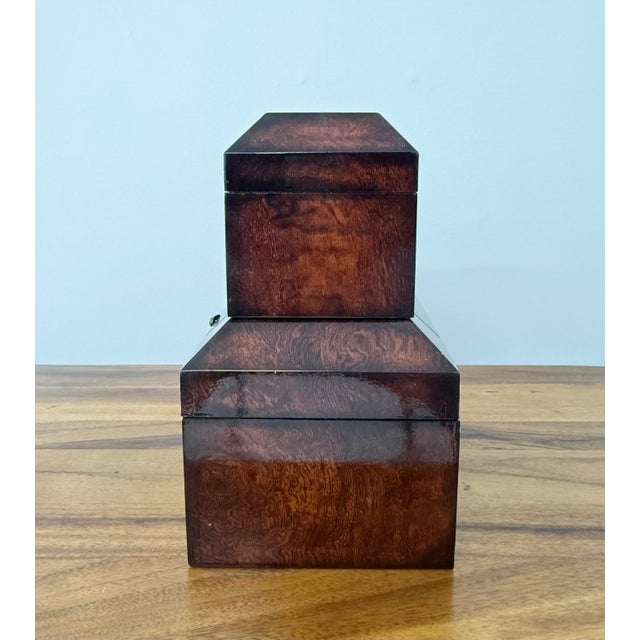Vintage Faux Burl Wood Keepsake Boxes – Set of Two For Sale In West Palm - Image 6 of 7