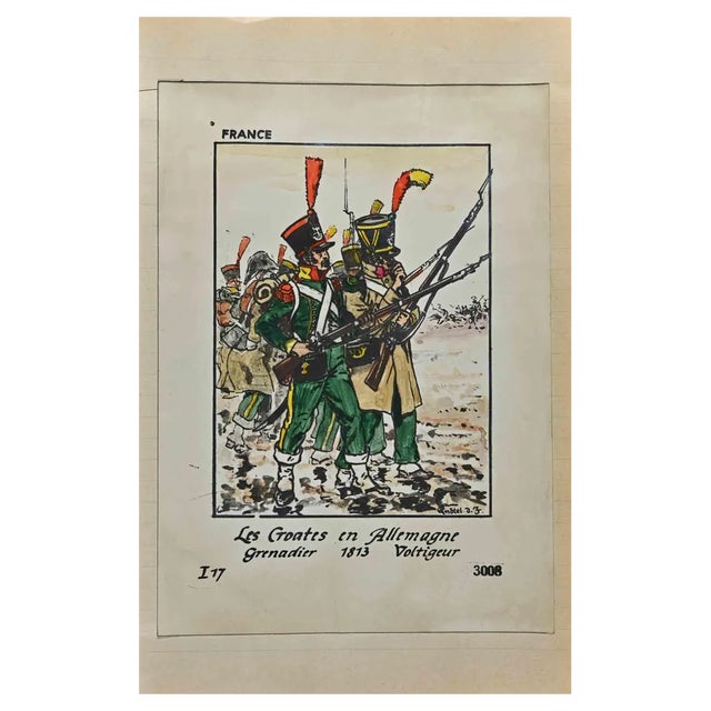 Herbert Knotel, Le Croates en Allemagne Grenadier 1813, Ink & Watercolor Drawing, 1940s For Sale