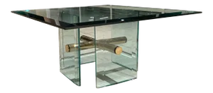 Postmodern Glass & Brass X-Stretcher Coffee Table Manner of Pace Collection