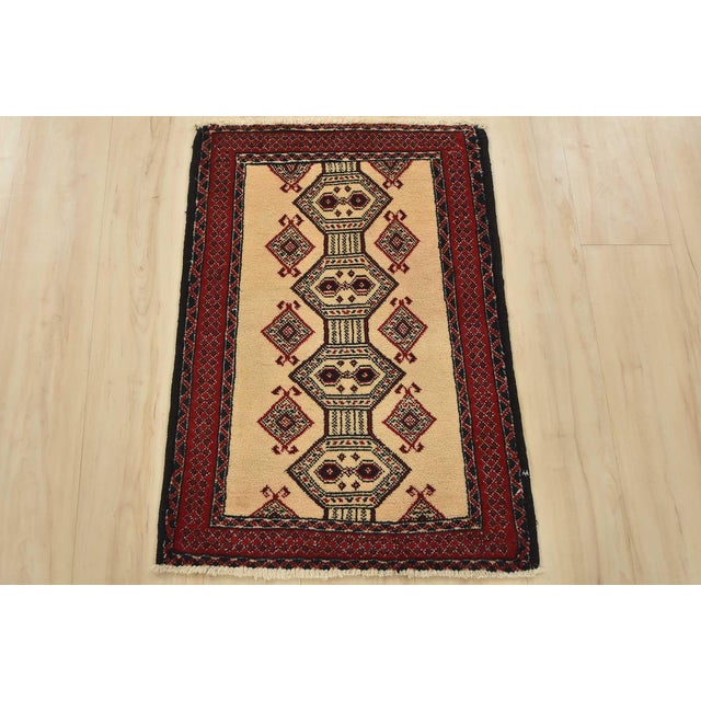 Cabin Baloch Rug 2′ X 2’10” Ivory Wool Vintage Tribal Hand-Knotted Oriental Carpet For Sale - Image 3 of 7