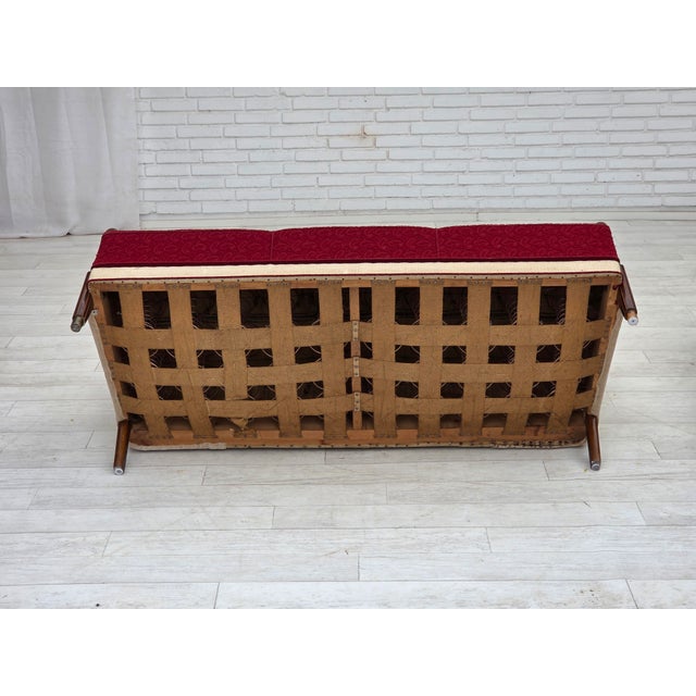 Danish 3-Seater Sofa in Red/Beige Furniture Wool, 1950s For Sale - Image 15 of 18
