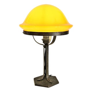 Art Nouveau Wrought Iron and Glass Table Lamp from Jugendstil, Sweden, 1920s For Sale