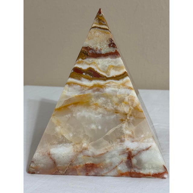 Large 7” Banded Calcite Stone Pyramid Display Object Feng Shui For Sale - Image 10 of 12