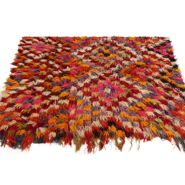 Rug & Kilim Hand-Knotted Vintage Tulu Shag Rug in Red, Multicolor Geometric Pattern For Sale - Image 4 of 6