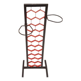 Vintage Black and Red Metal Plant Stand, 1960s For Sale