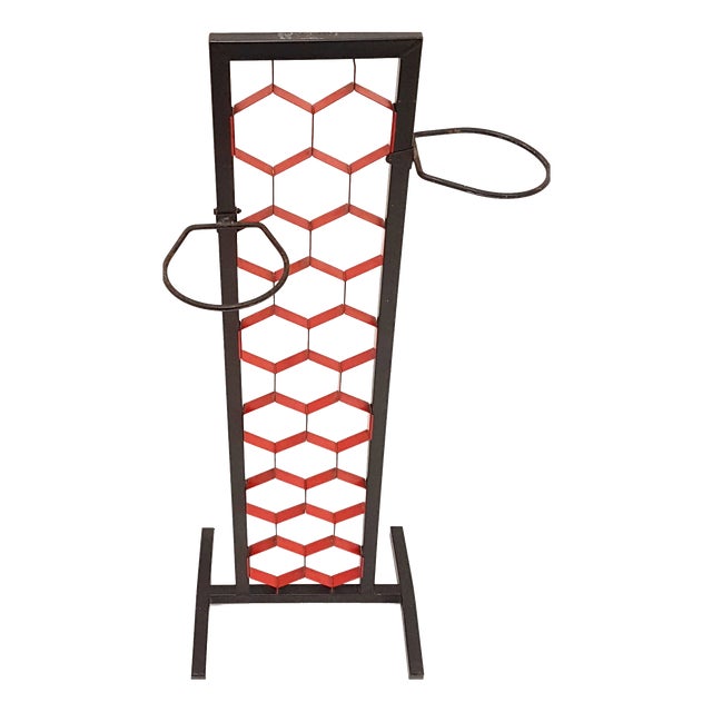 Vintage Black and Red Metal Plant Stand, 1960s For Sale