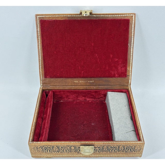 Mid 20th Century Argentinian Embossed Leather Music Box With Galleon Motif For Sale - Image 4 of 10