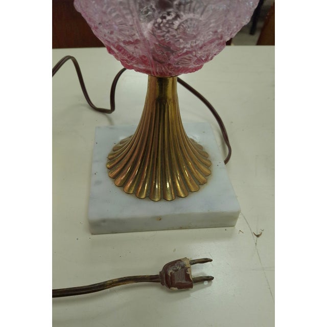 Mid 20th Century Fenton Art Glass and Marble Hurricane Table Lamps - a Pair For Sale - Image 9 of 10