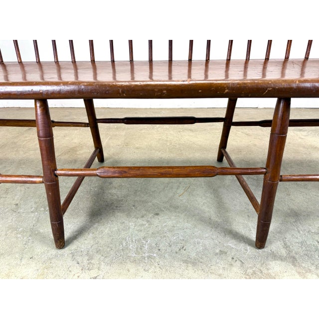 19th Century American Windsor Faux Bamboo Shaker Style Spindled 8-Leg Settee / Bench For Sale - Image 11 of 12