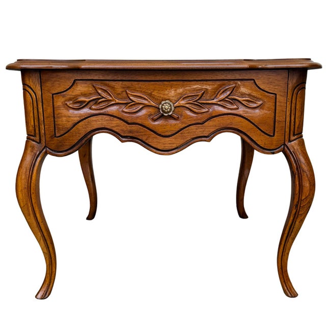 1970 French Provincial Carved Oak End Tables / Low Nightstands by Drexel Heritage - A Pair For Sale - Image 15 of 18