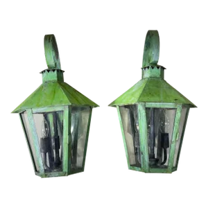 Pair of Vintage Solid Brass Wall Lantern